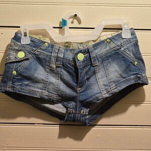 TRF Denim Shorts Womens S Low Rise Shortie Blue 98% Cotton 2% Spandex Summer